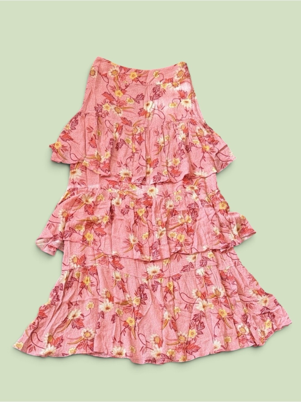 Forever 21 Pink Floral Ruffle Maxi Skirt